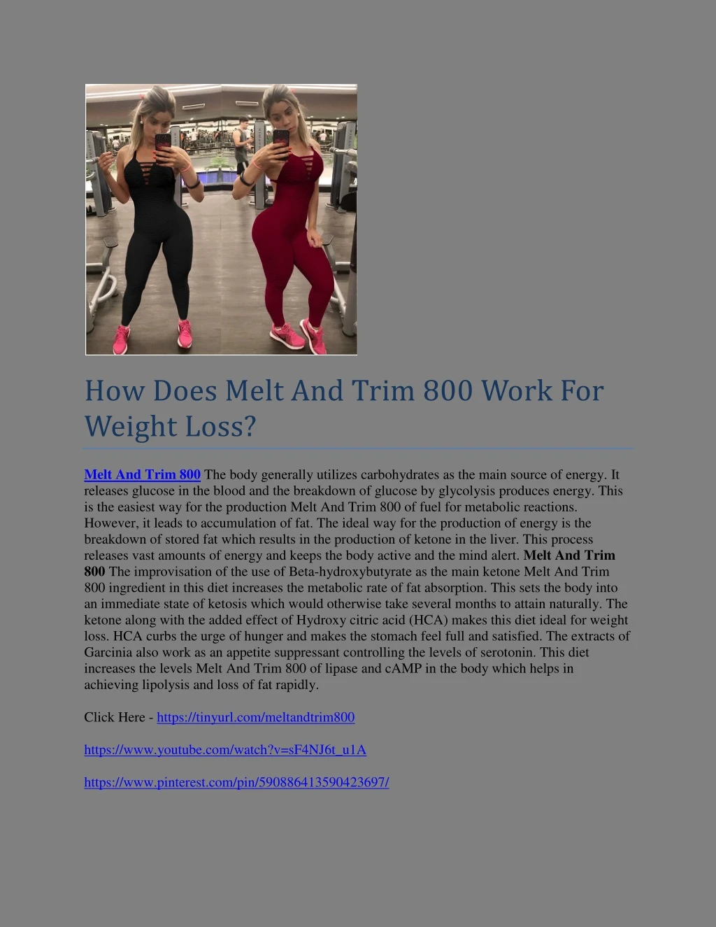 how does melt and trim 800 work for weight loss
