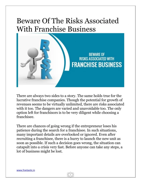Beware Of The Risks Associated With Franchise Business