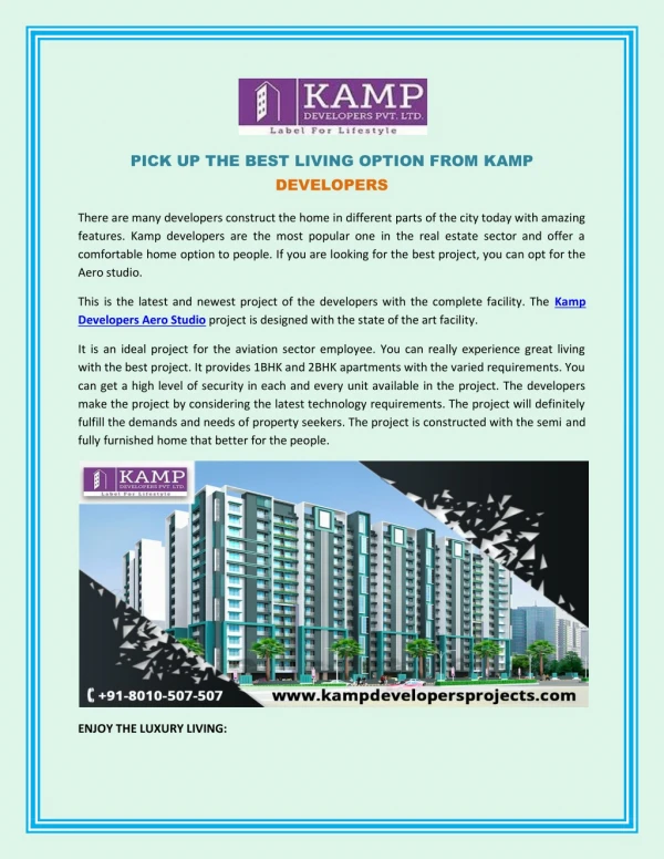 Pick Up the Best Living Option from Kamp Developers
