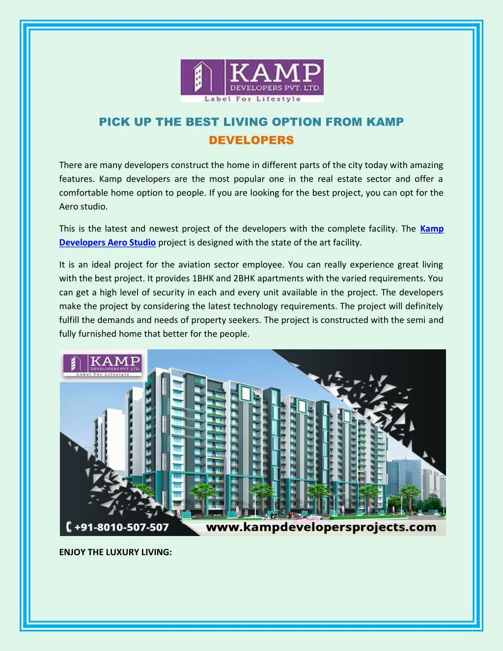 pick up the best living option from kamp