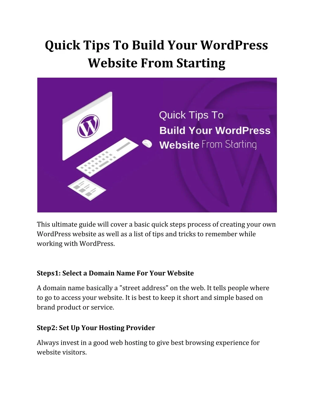 quick tips to build your wordpress website from