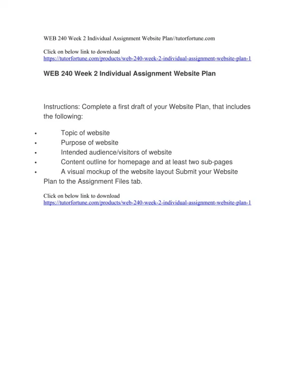 WEB 240 Week 2 Individual Assignment Website Plan//tutorfortune.com