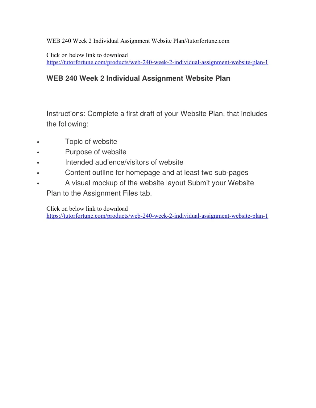 web 240 week 2 individual assignment website plan