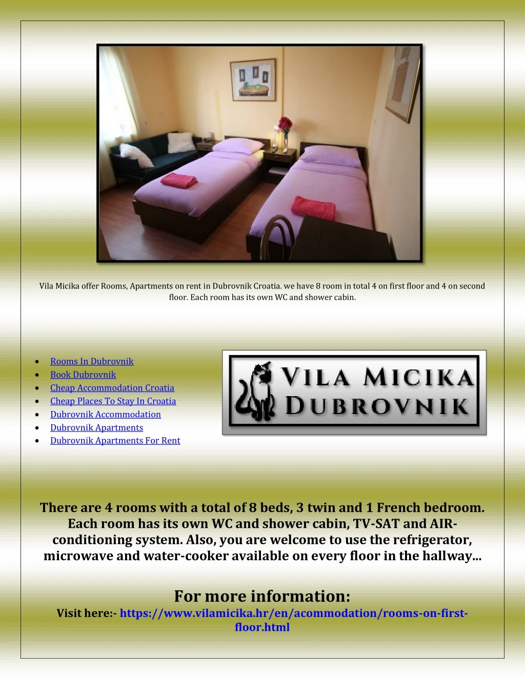 vila micika offer rooms apartments on rent