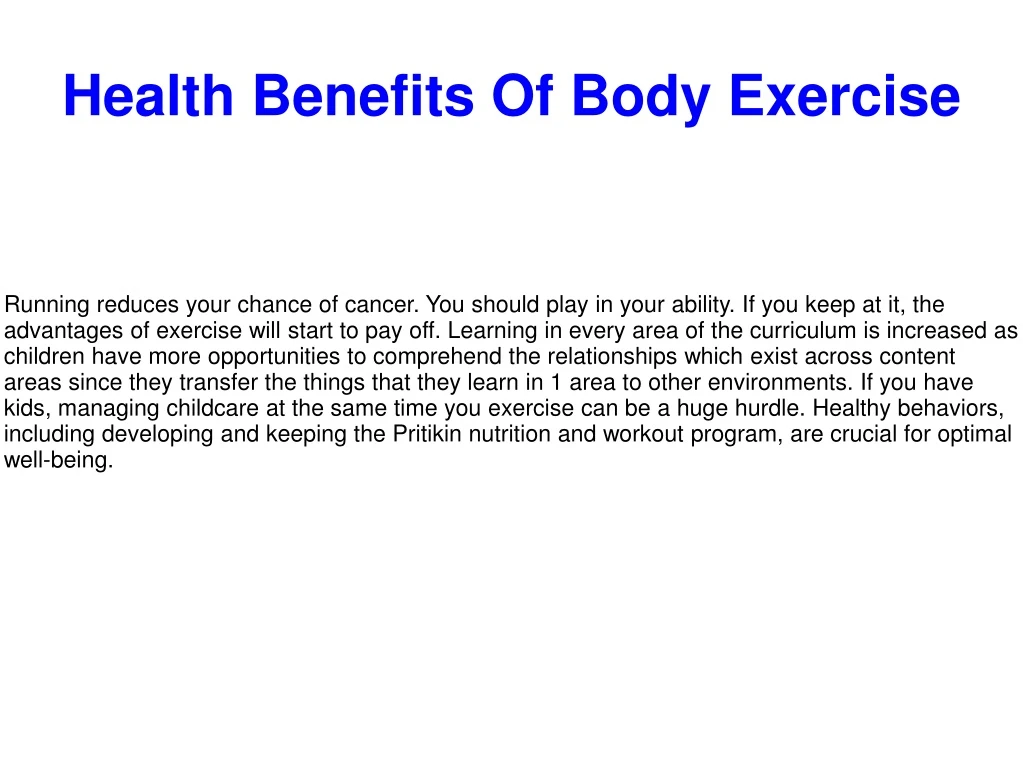 health benefits of body exercise