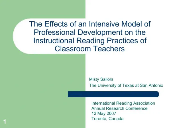 The Effects of an Intensive Model of Professional Development on the Instructional Reading Practices of Classroom Teache