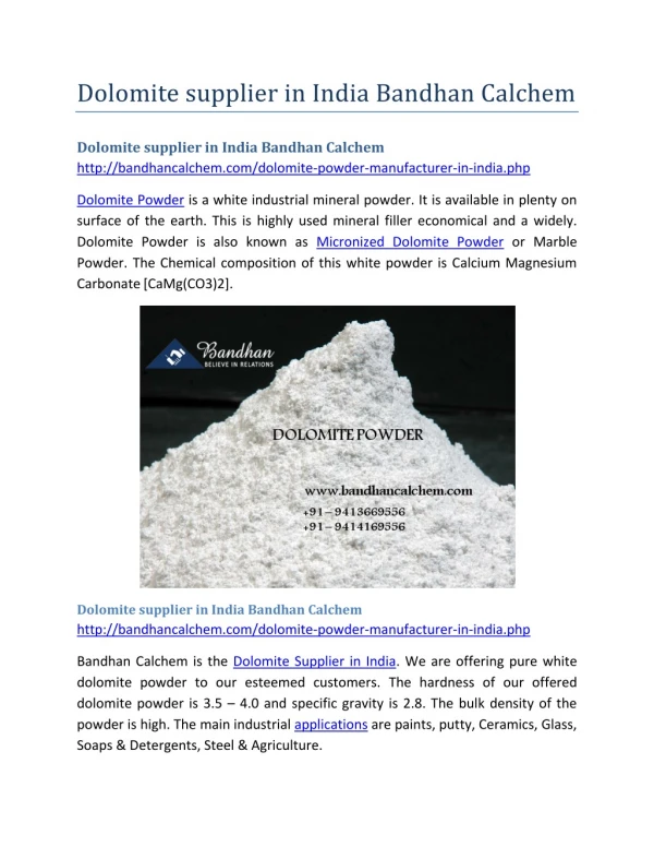 Dolomite supplier in India Bandhan Calchem