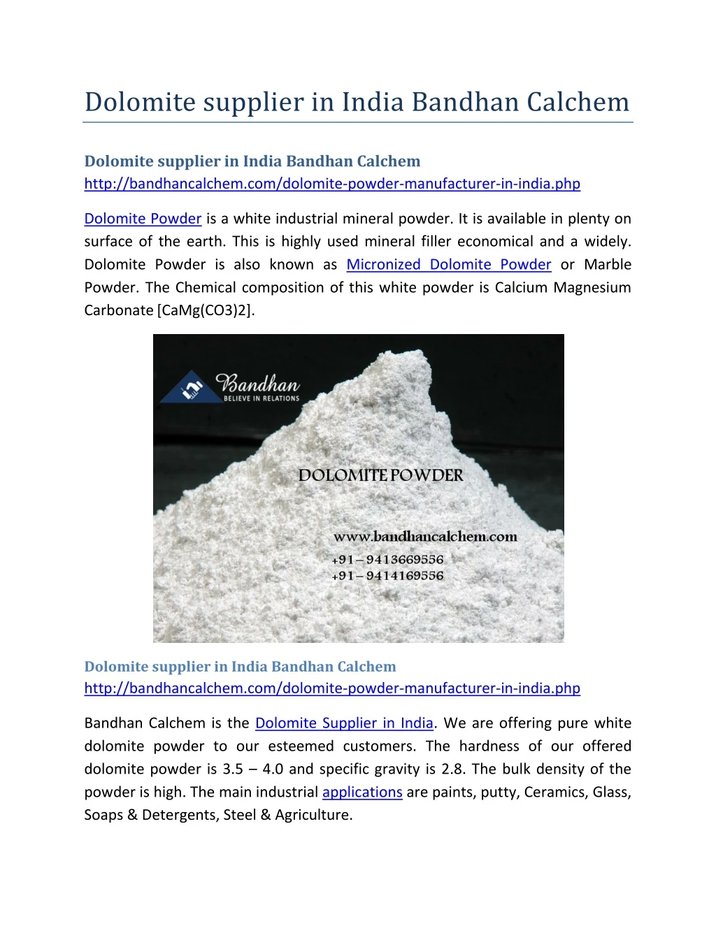 dolomite supplier in india bandhan calchem