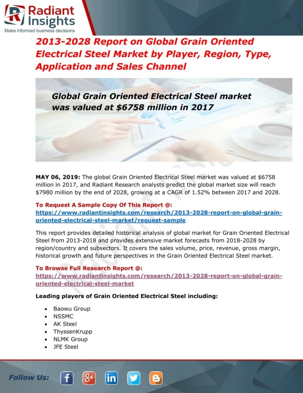 Global Grain Oriented Electrical Steel Market Outlook & Worldwide Foresight to 2028