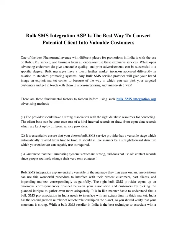 Bulk SMS Integration ASP is the Best Way to Convert Your Client Into Valuable Customers