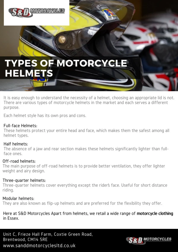 Types of motorcycle helmets - S&D Motorcycles
