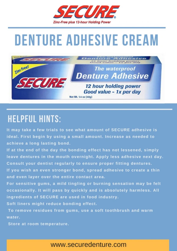 Waterproof Denture Adhesive Cream