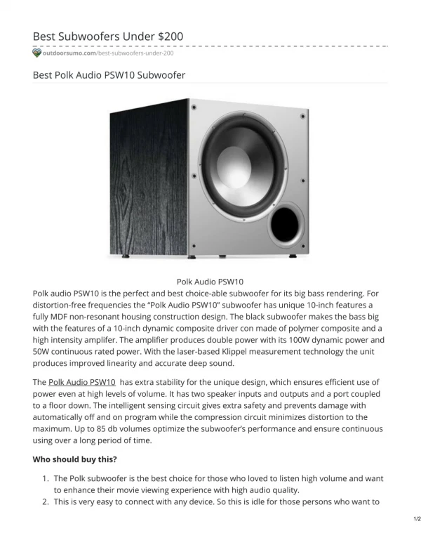Best Polk Audio PSW10 Subwoofer - Polk Audio PSW10