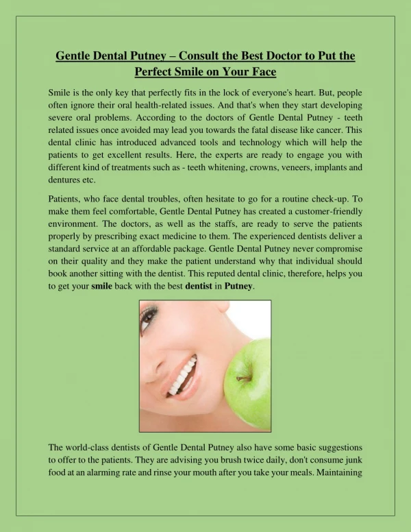 Gentle Dental Putney – Consult the Best Doctor to Put the Perfect Smile on Your Face