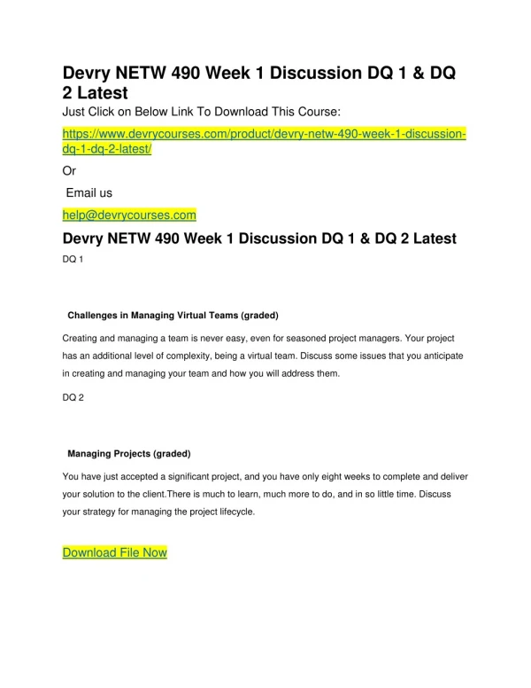 Devry NETW 490 Week 1 Discussion DQ 1 & DQ 2 Latest