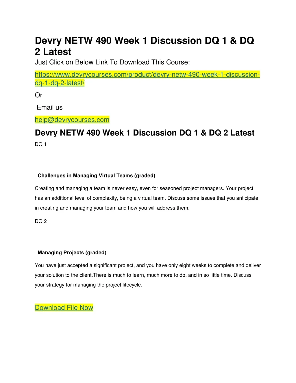 devry netw 490 week 1 discussion dq 1 dq 2 latest