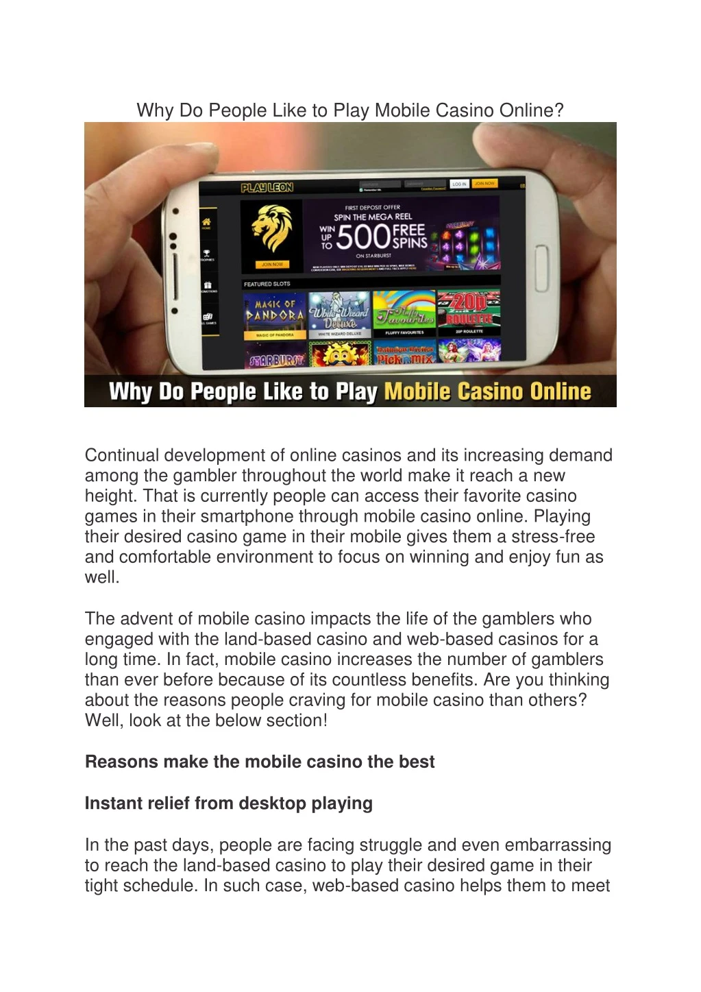 why do people like to play mobile casino online