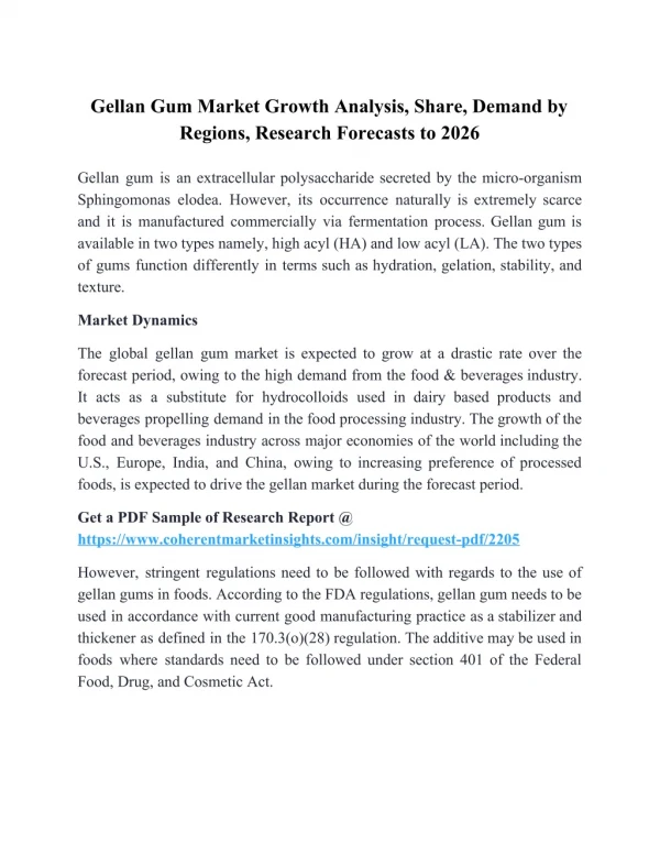 Gellan Gum Market Growth Analysis, Share, Demand by Regions, Research Forecasts to 2026