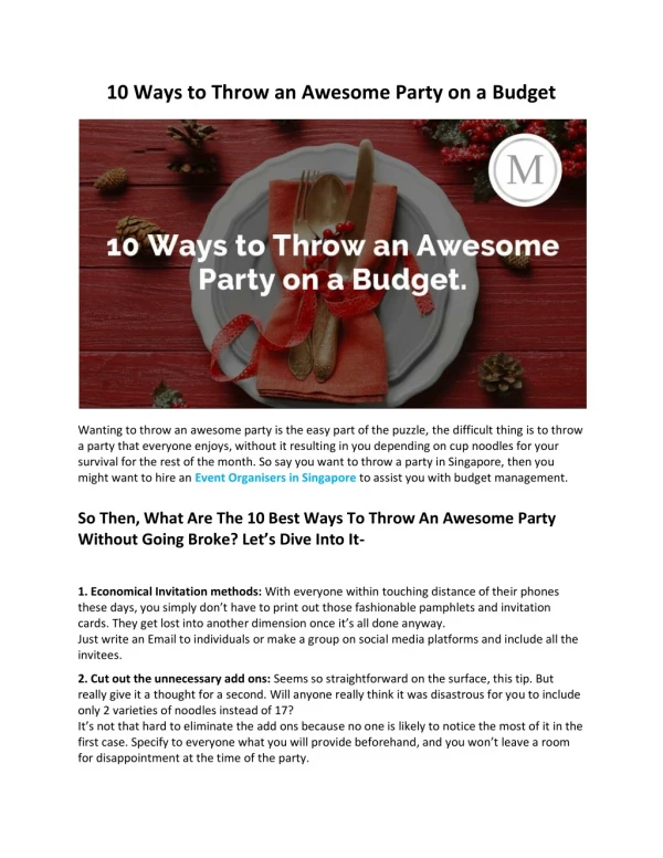 10 Ways to throw an Awesome Party on a Budget