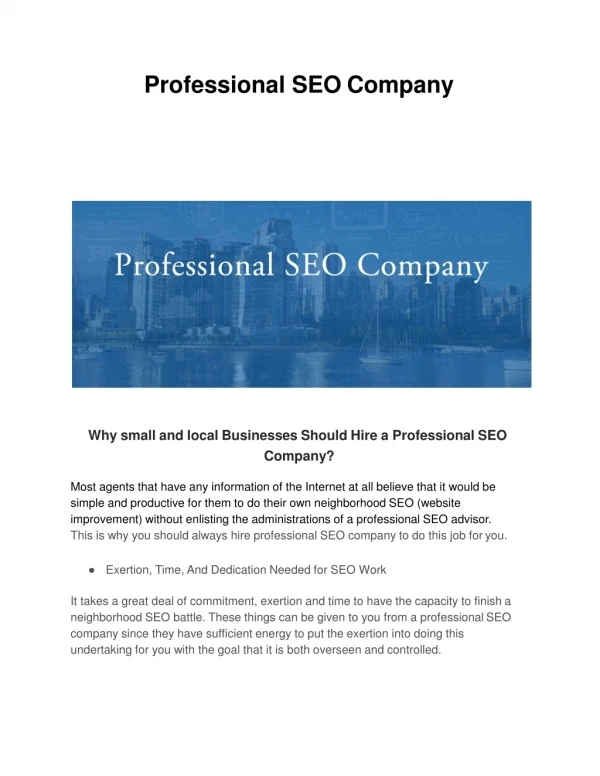 Why small and local Businesses Should Hire a Professional SEO Company?
