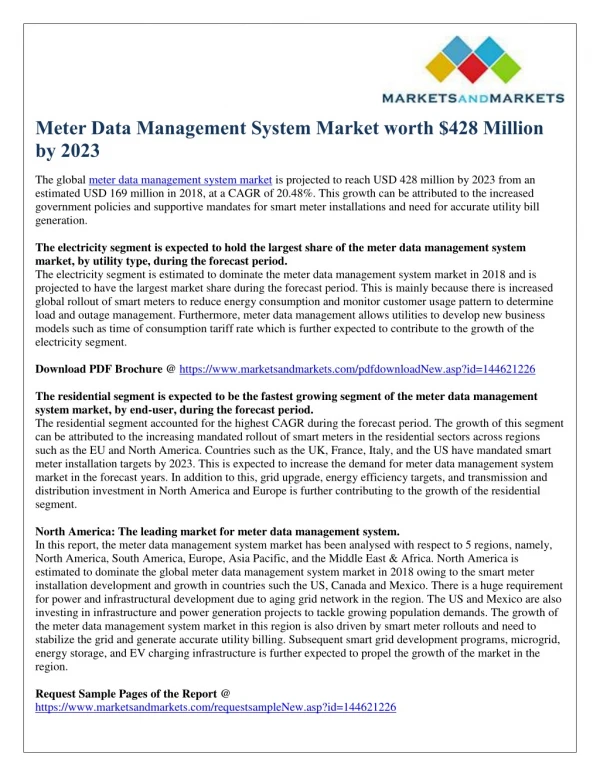 Meter Data Management System Market worth $428 Million by 2023