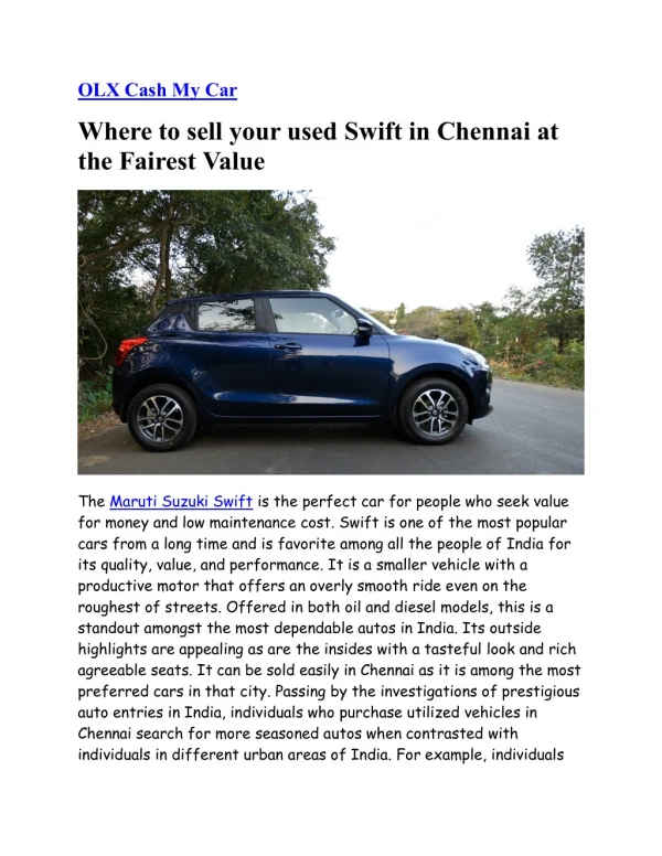 Where to sell your used Swift in Chennai at the Fairest Value