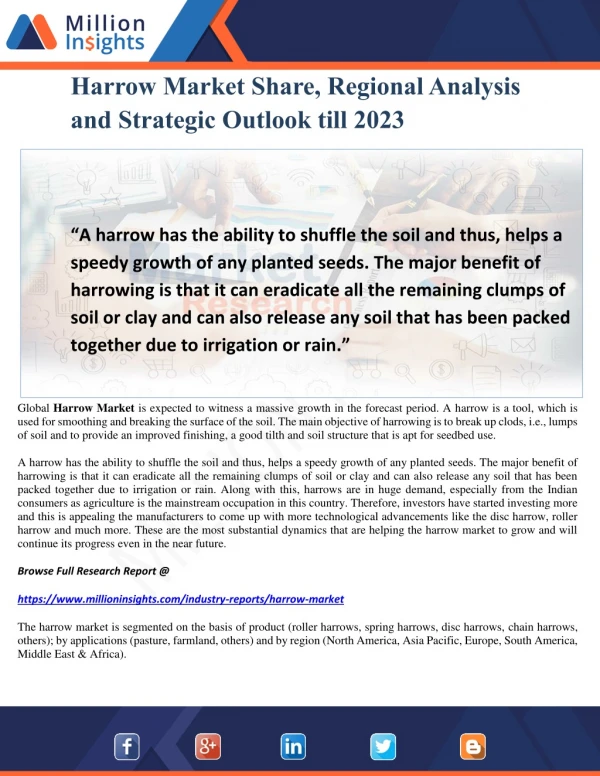 Harrow Market Share, Regional Analysis and Strategic Outlook till 2023