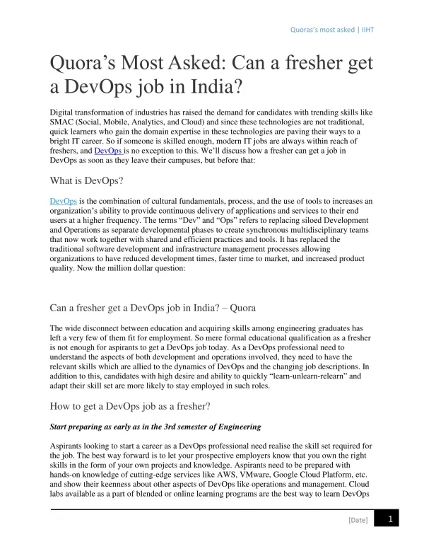 Can a fresher get a DevOps job in India?