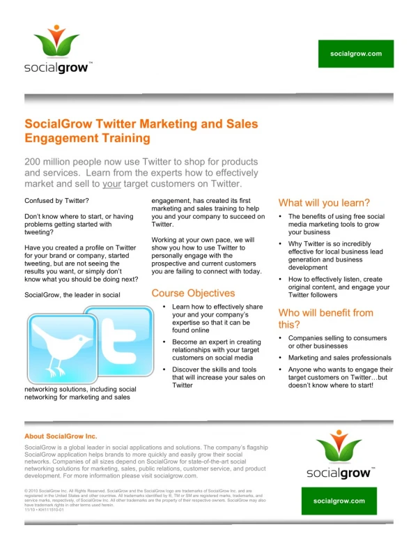 SocialGrow Twitter Marketing and Sales Engagement Training