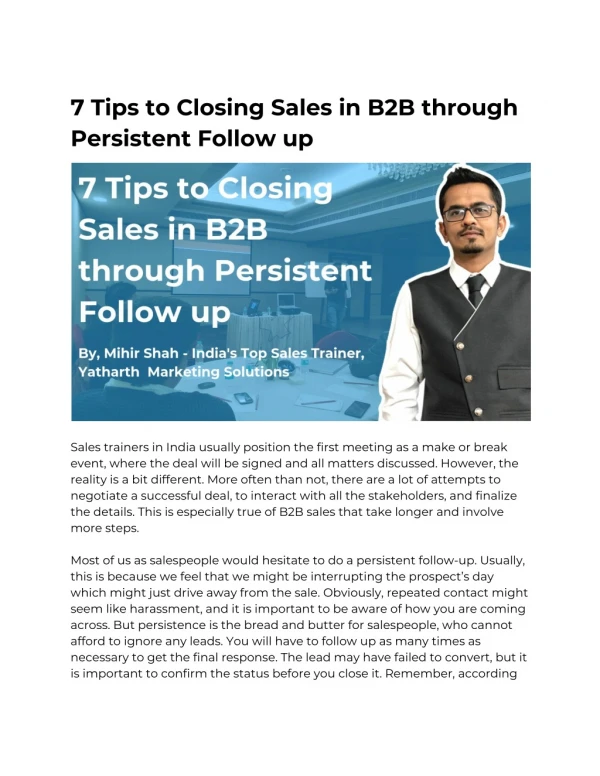 7 Tips to Closing Sales in B2B through Persistent Follow up