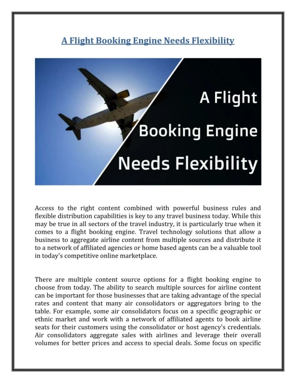 A Flight Booking Engine Needs Flexibility