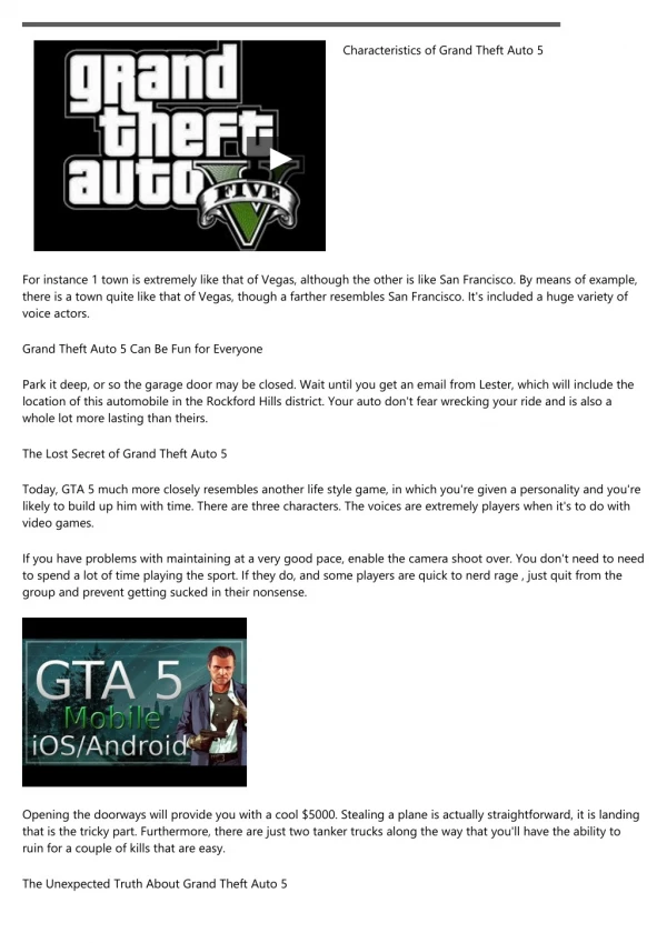 Top Grand Theft Auto 5 Secrets