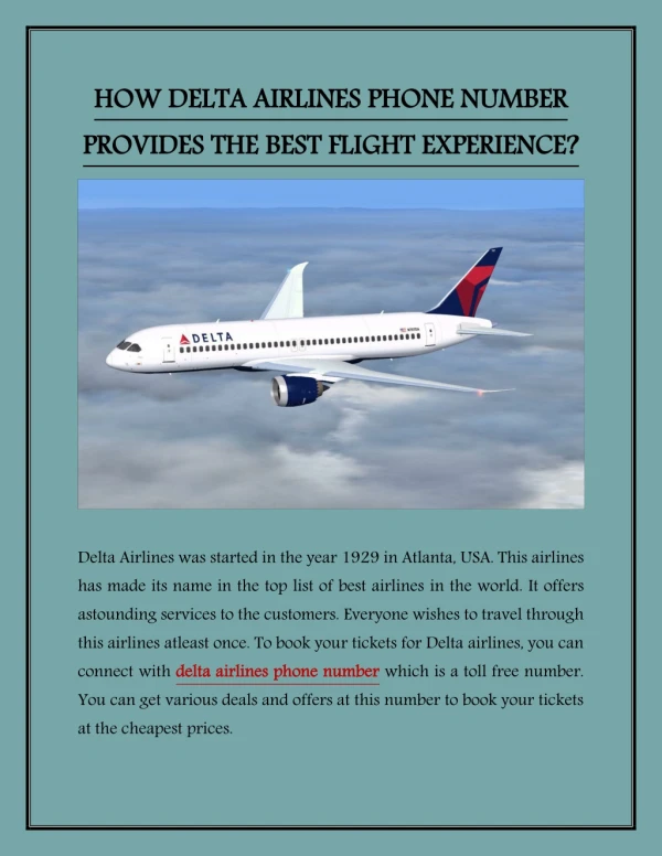 How Delta Airlines Phone Number Provides The Best Dt 