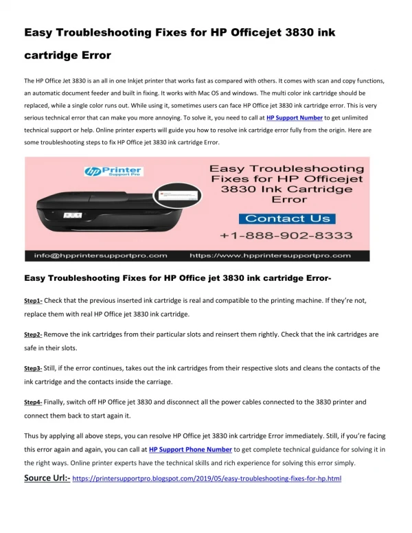 Easy Troubleshooting Fixes for HP Officejet 3830 ink cartridge Error