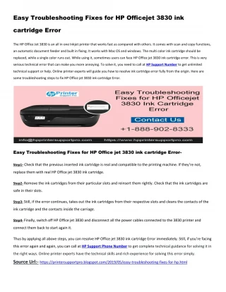 Easy Troubleshooting Fixes for HP Officejet 3830 ink cartridge Error - slide 1