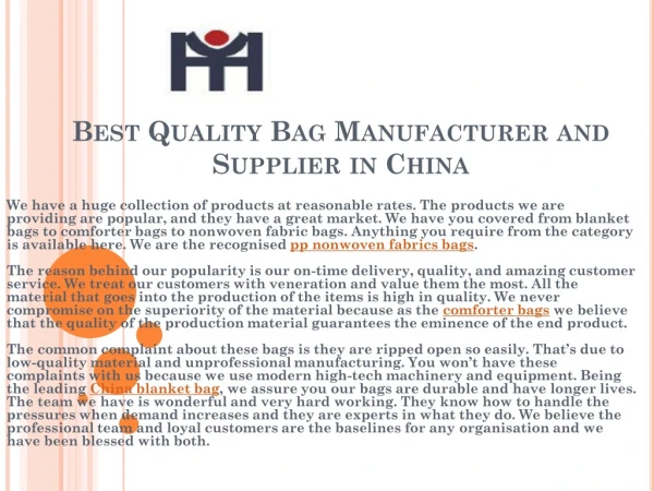 Best Quality Bag Manufacturer and Supplier in China