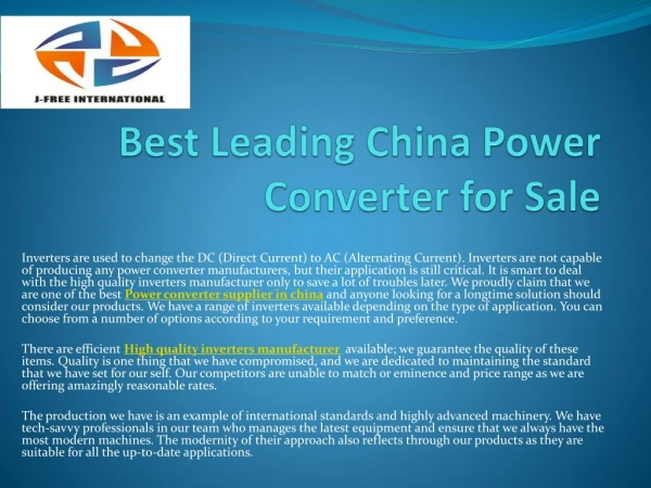 Best Leading China Power Converter for