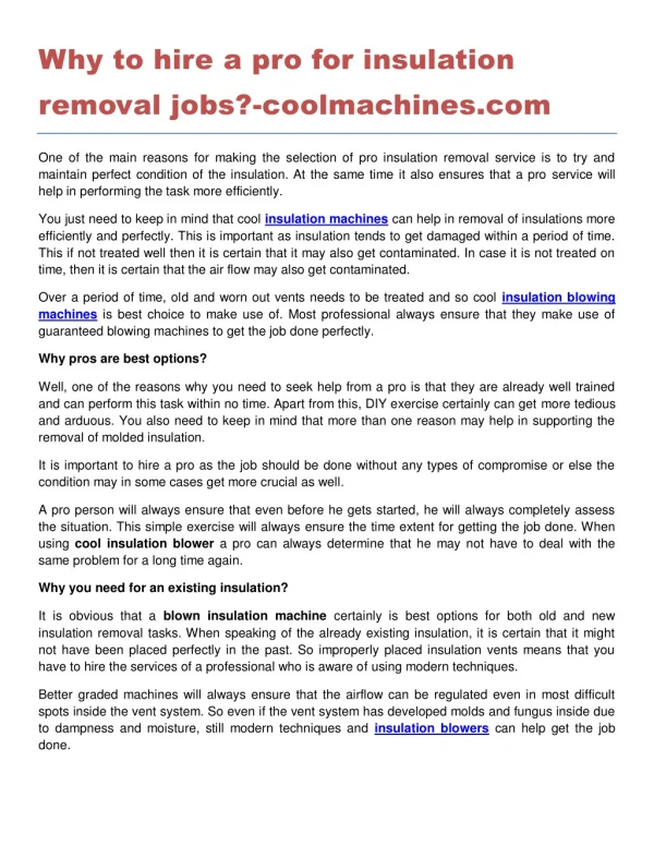 Why to hire a pro for insulation removal jobs?-coolmachines.com