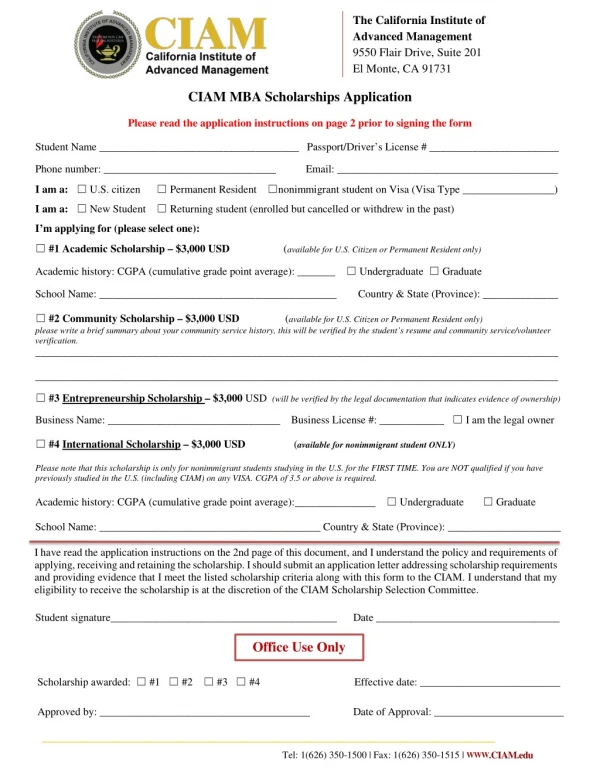 CiAM Scholarship Application