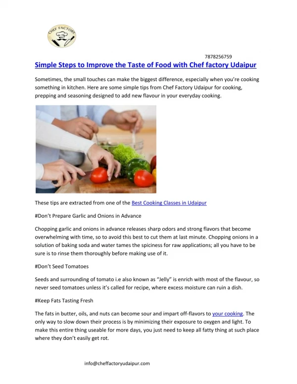 Simple Steps to Improve the Taste of Food with Chef factory Udaipur