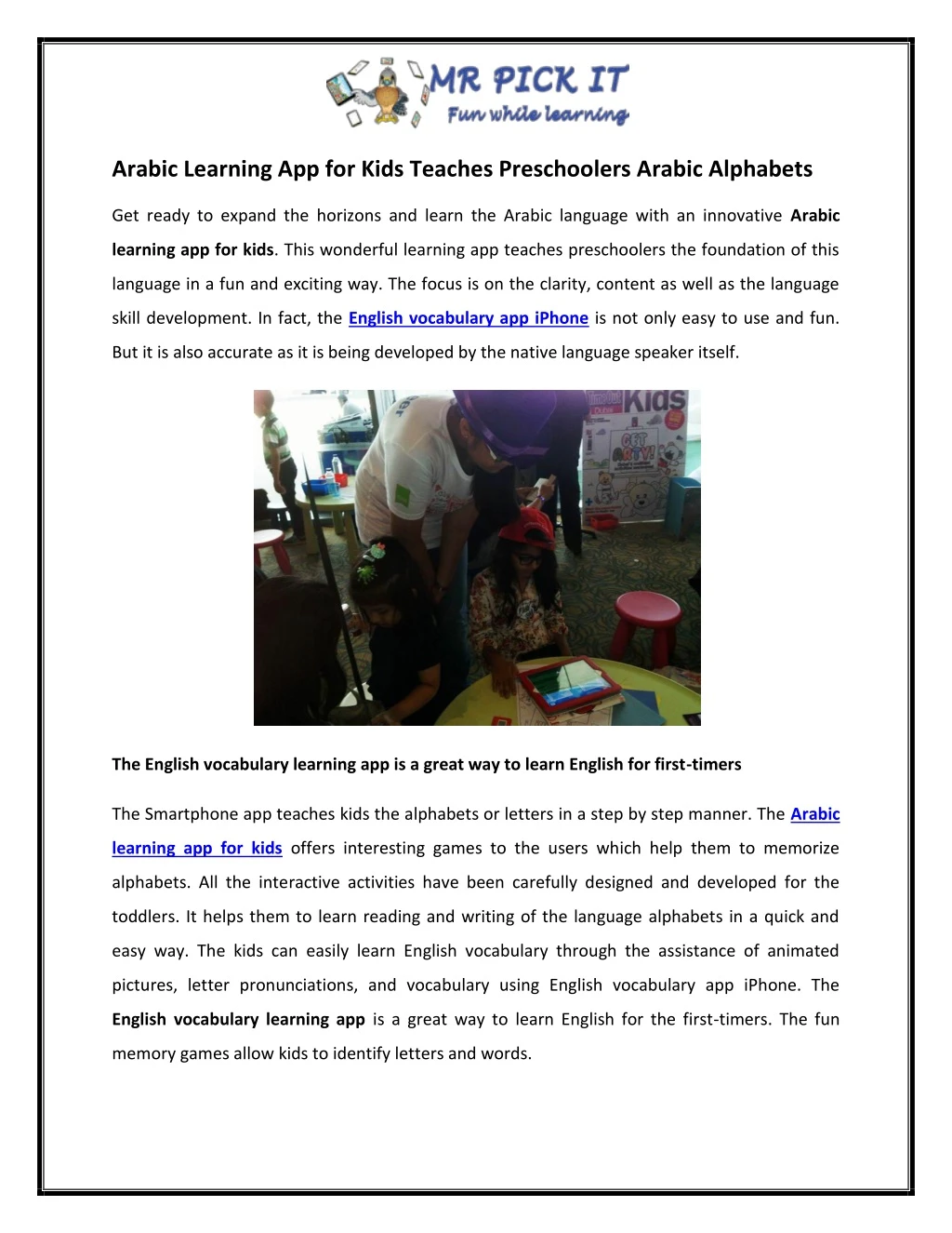 arabic learning app for kids teaches preschoolers