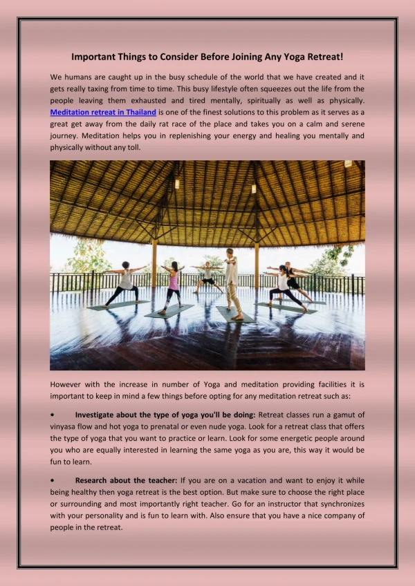Important Things to Consider Before Joining Any Yoga Retreat!