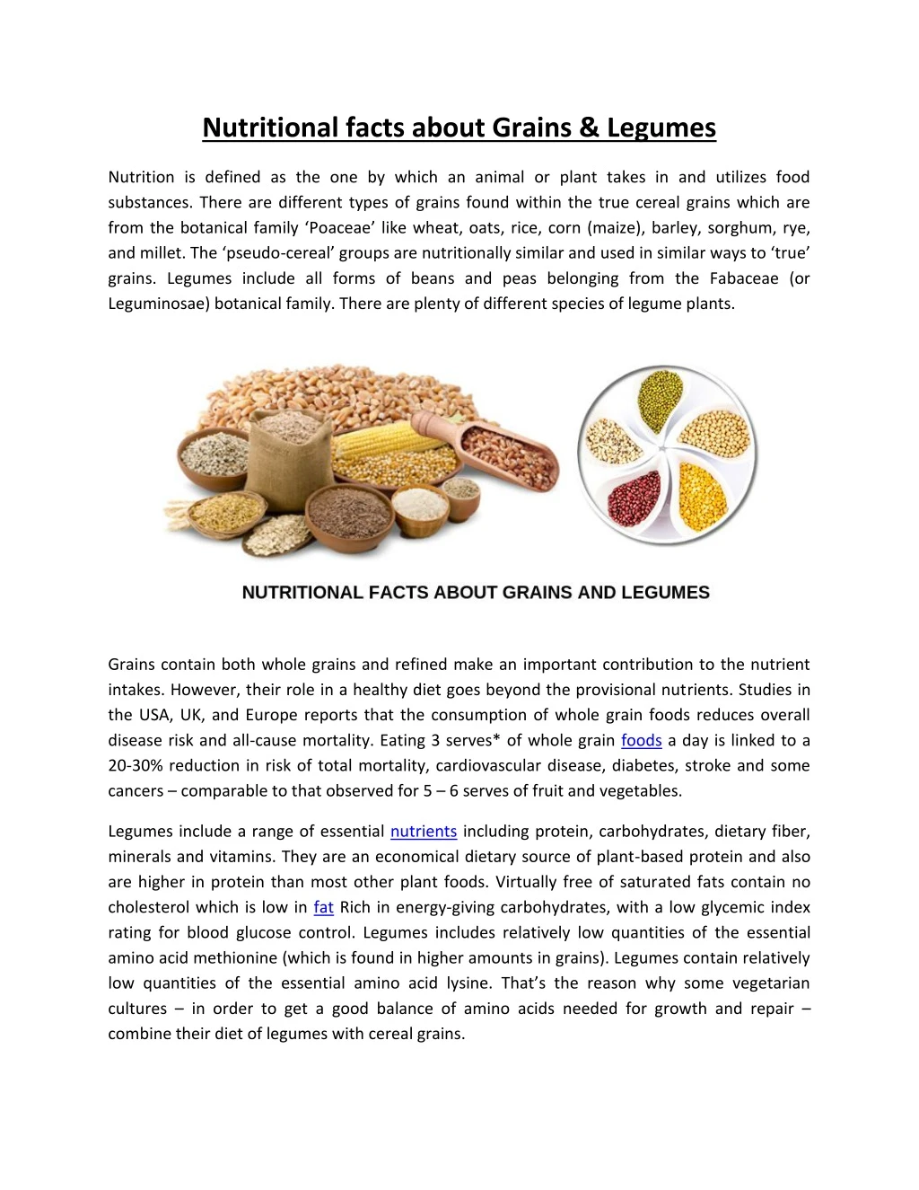 nutritional facts about grains legumes