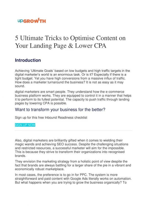 5 Ultimate Tricks to Optimise Content on Your Landing Page & Lower CPA