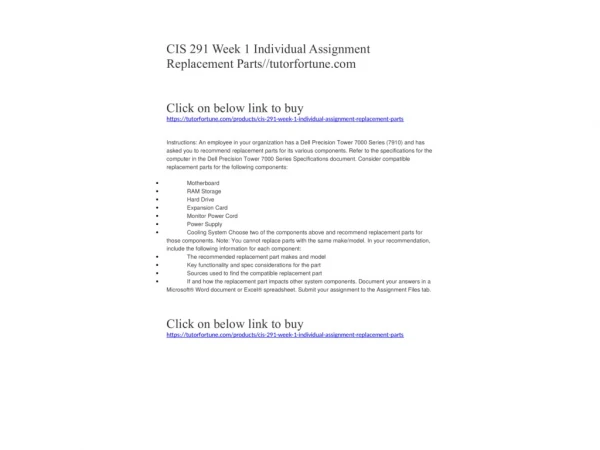 CIS 291 Week 1 Individual Assignment Replacement Parts//tutorfortune.com