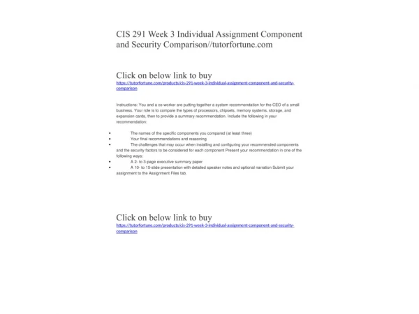 CIS 291 Week 3 Individual Assignment Component and Security Comparison//tutorfortune.com