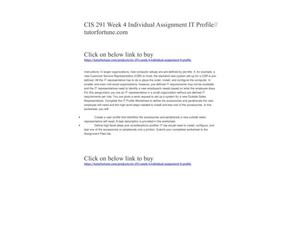 CIS 291 Week 4 Individual Assignment IT Profile//tutorfortune.com