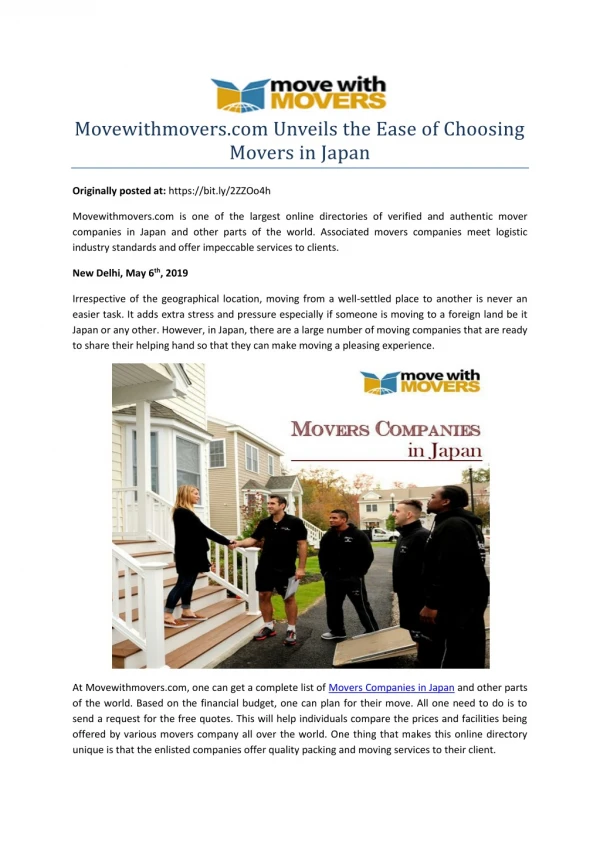 Movewithmovers.com Unveils the Ease of Choosing Movers in Japan