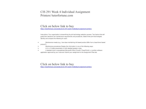 CIS 291 Week 4 Individual Assignment Printers//tutorfortune.com