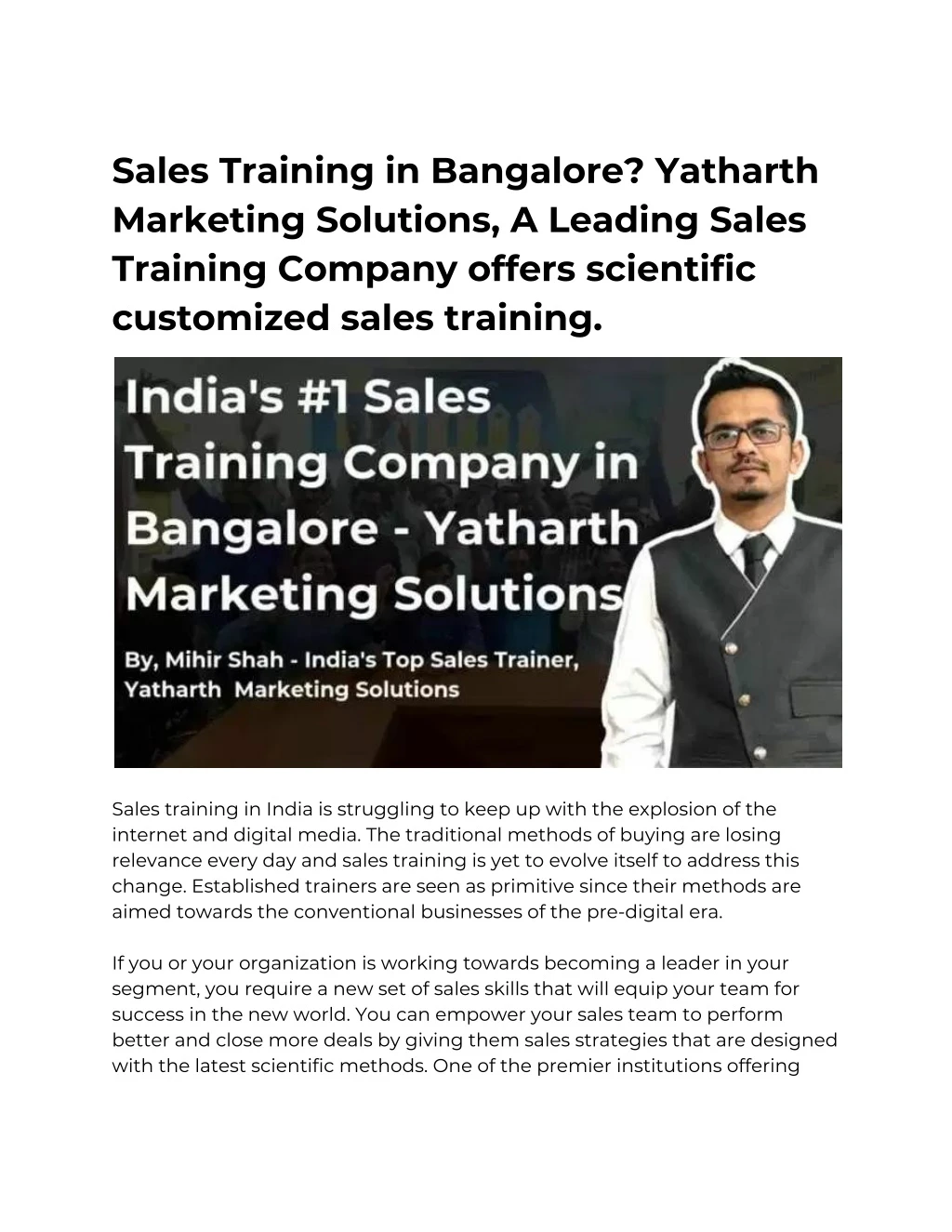 sales training in bangalore yatharth marketing